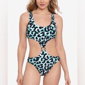 New SALT + COVE Women's Spot On High-Leg Monokini swimsuit  animal print size S